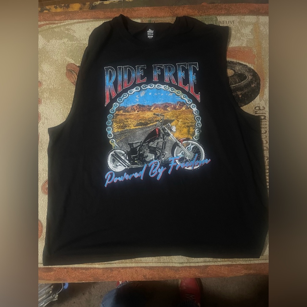 RIDE FREE Powered By Freedom Motorcycle Chopper Chain Sleeveless T-shirt Sz XXL
